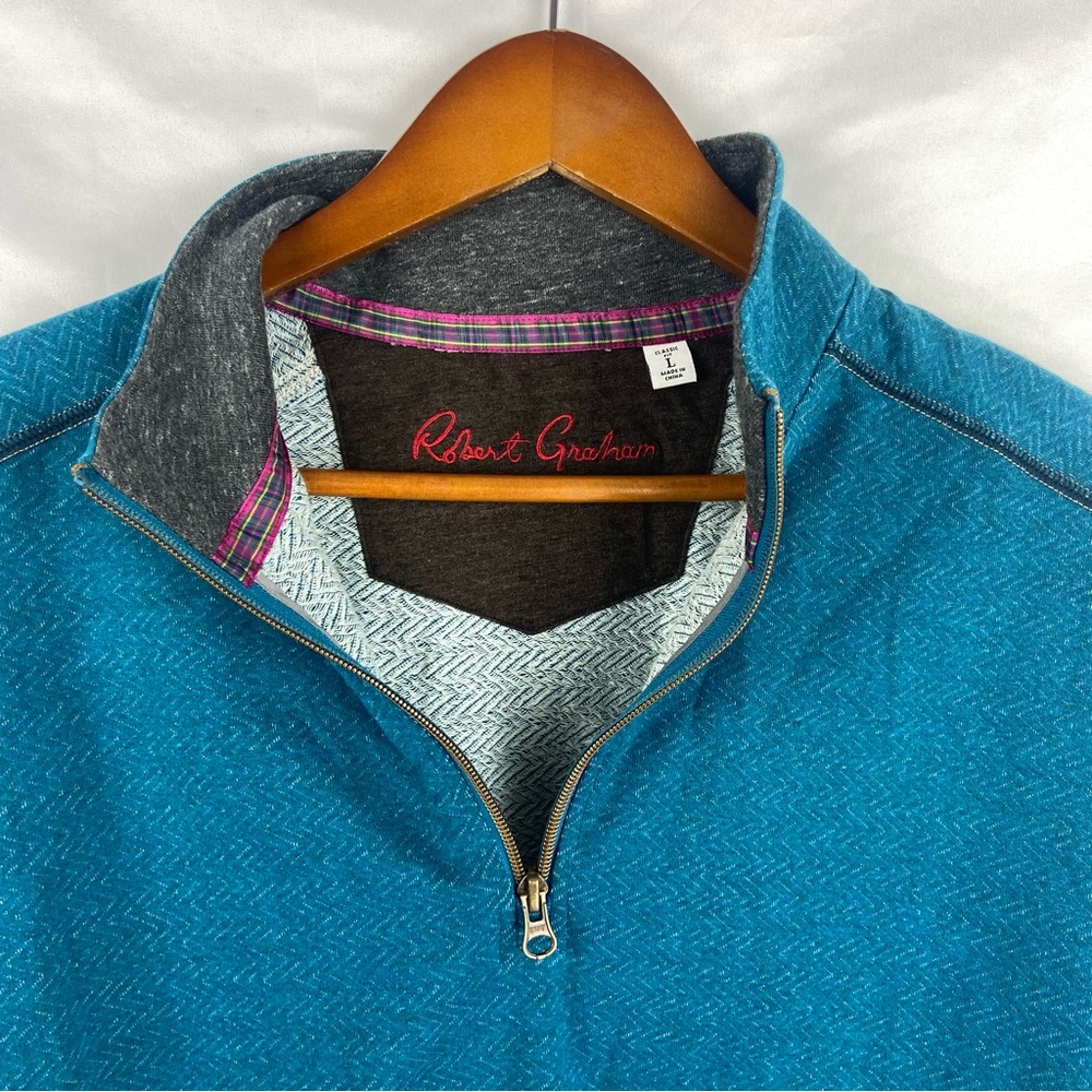 Robert Graham Sweater Mens Blue Pullover 100% Cotton 1/4 Zip Comfort Sz Large